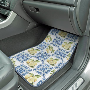 Blue Tile French Country Lemon Pattern Car Floor Mat