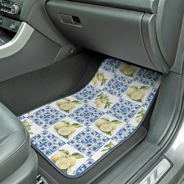 Blue Tile French Country Lemon Pattern Car Floor Mat (Creator Uploaded)