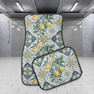 Blue Tile French Country Lemon Pattern Car Floor Mat