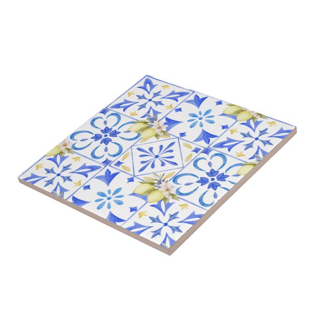 Blue Tile French Country Lemon Pattern Ceramic (Side)