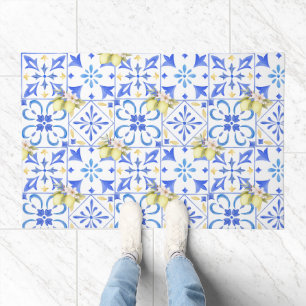 Blue Tile French Country Lemon Pattern Doormat