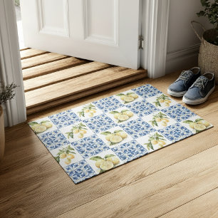 Blue Tile French Country Lemon Pattern Doormat