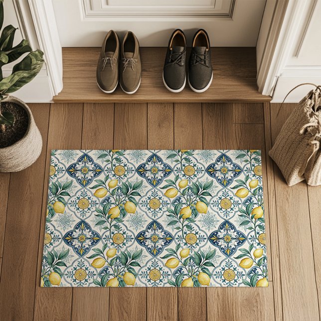 Blue Tile French Country Lemon Pattern Doormat (Creator Uploaded)