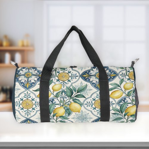 Blue Tile French Country Lemon Pattern  Duffle Bag