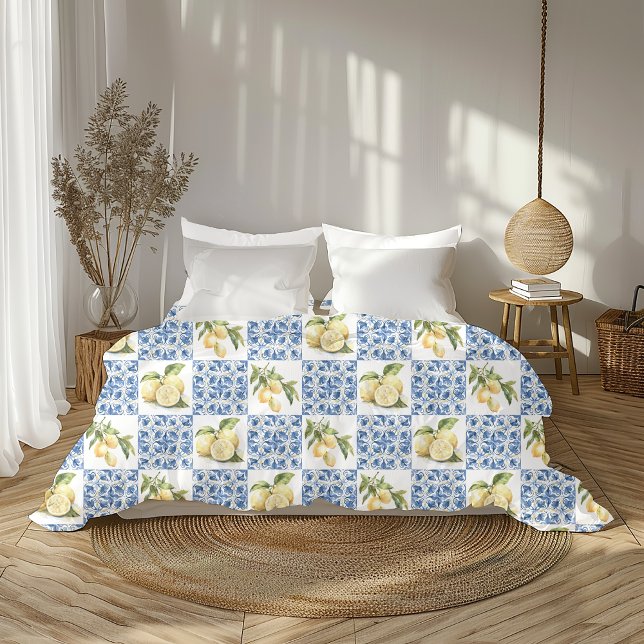 Blue Tile French Country Lemon Pattern Duvet Cover (Creator Uploaded)