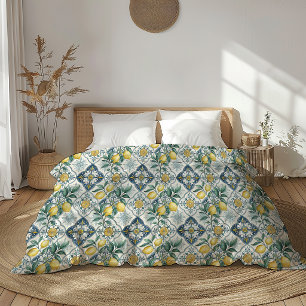 Blue Tile French Country Lemon Pattern Duvet Cover
