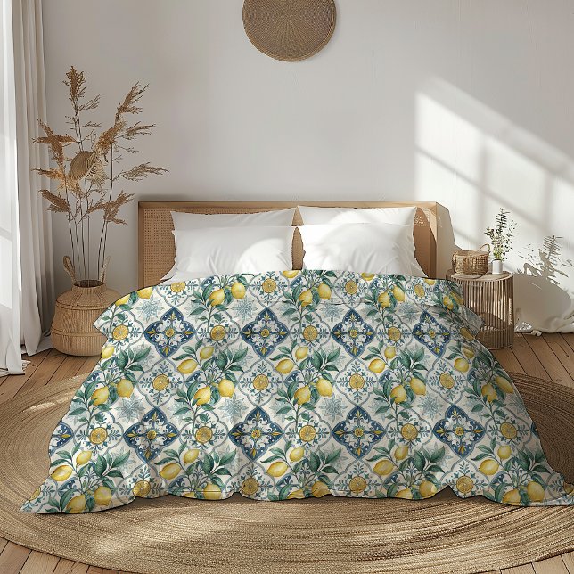 Blue Tile French Country Lemon Pattern Duvet Cover (Creator Uploaded)