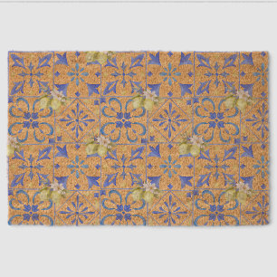 Blue Tile French Country Lemon Pattern Fiber Doormat