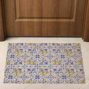 Blue Tile French Country Lemon Pattern Fiber Doormat