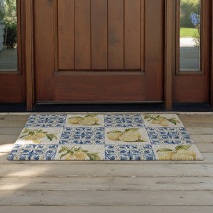 Blue Tile French Country Lemon Pattern Fiber Doormat