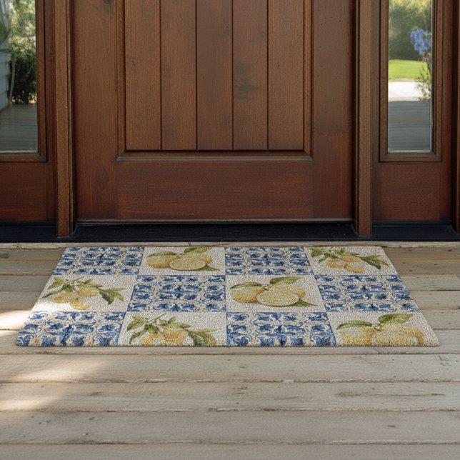 Blue Tile French Country Lemon Pattern Fiber Doormat (Creator Uploaded)
