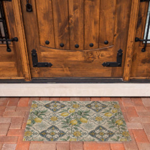 Blue Tile French Country Lemon Pattern Fiber Doormat