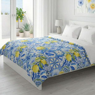 Blue Tile French Country Lemon Pattern Home Decor Duvet Cover