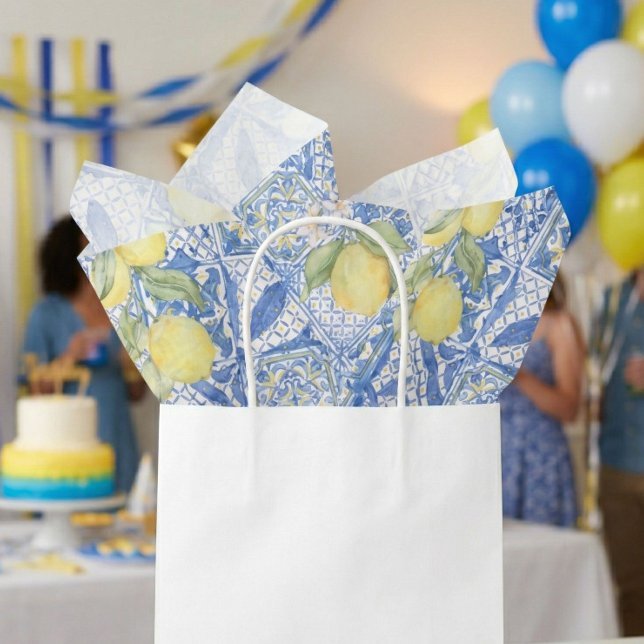 Blue Tile French Country Lemon Pattern Home Decor Tissue Paper (Creator Uploaded)