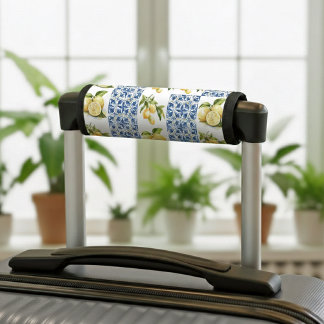 Blue Tile French Country Lemon Pattern Luggage Handle Wrap