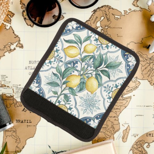 Blue Tile French Country Lemon Pattern Luggage Handle Wrap