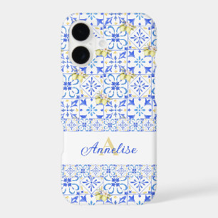 Blue Tile French Country Lemon Pattern Monogram iPhone 17 Case
