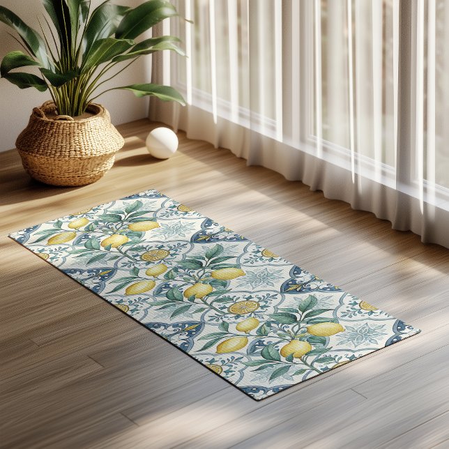 Blue Tile French Country Lemon Pattern Yoga Mat (Creator Uploaded)