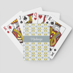 Blue Tile French Country Watercolor Lemon Name Poker Cards
