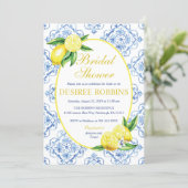 Blue Tile Italian Floral Lemon Bridal Shower Invitation (Standing Front)