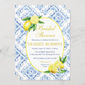 Blue Tile Italian Floral Lemon Bridal Shower Invitation (Front/Back)
