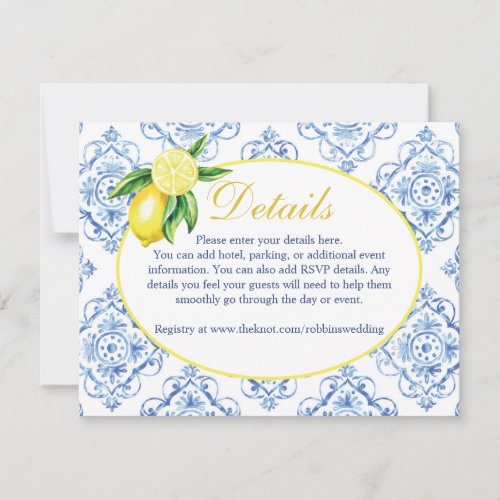 Blue Tile Italian Floral Lemon Details Card