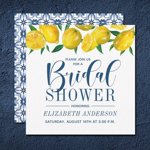 Blue Tile Italian Lemon Bridal Shower Invitation