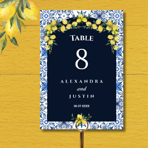 Blue Tile Italian Lemon Mediterranean Wedding Table Number