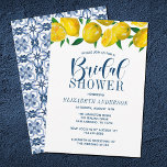 Blue Tile Italian Lemon Wedding Invitation<br><div class="desc">A beautiful lemon bridal shower invitation with lemons and blue and white Italian Mediterranean tile. Personalize it for your bridal shower. Designed for you by blackberry Boulevard.</div>