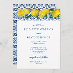 Blue Tile Italian Lemon Wedding Invitation