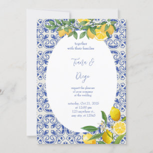 Blue Tile Italian Lemon Wedding Invitation
