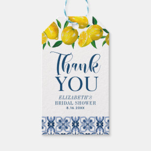 Blue Tile Italian Lemon Wedding Thank You Gift Tag