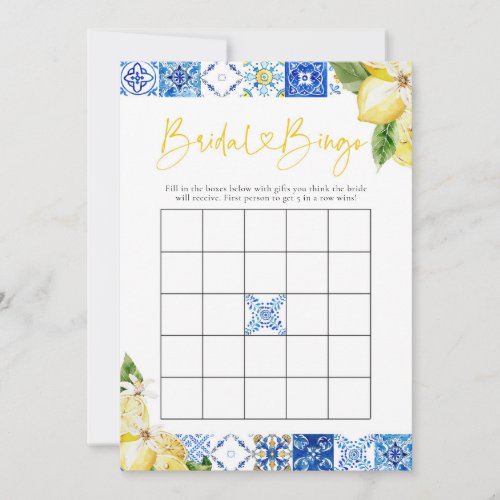 Blue Tile Lemon Bridal Shower Bingo Game Cards