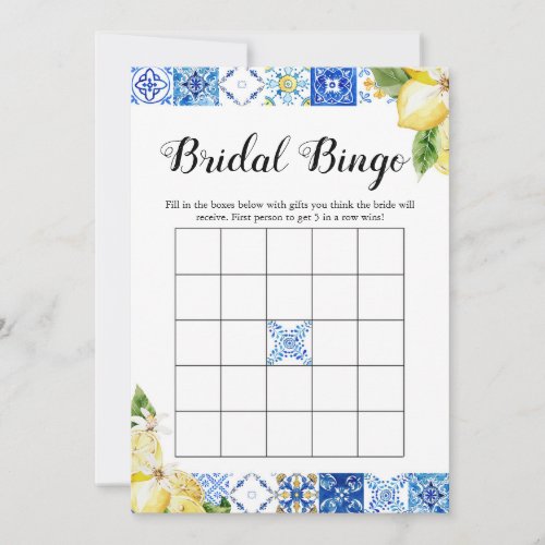 Blue Tile Lemon Bridal Shower Bridal Bingo Game Invitation