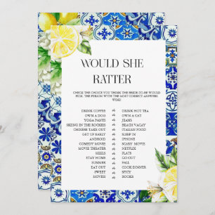 Blue Tile Lemon Bridal Shower game Invitation