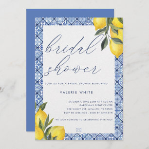 Blue Tile Lemon Bridal Shower Invitation