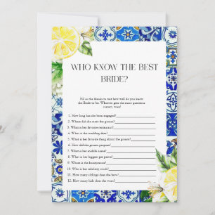 Blue Tile Lemon Bridal Showerr game Invitation