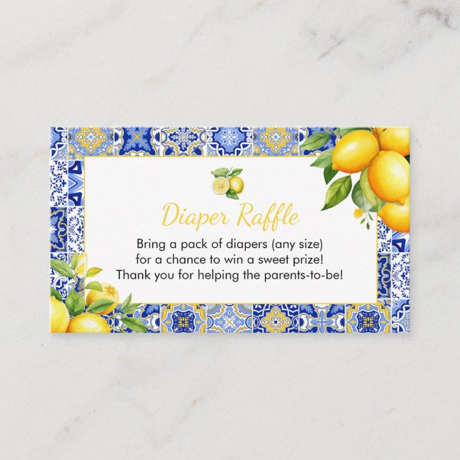 Blue Tile Lemon Diaper Raffle Enclosure Card (Front)