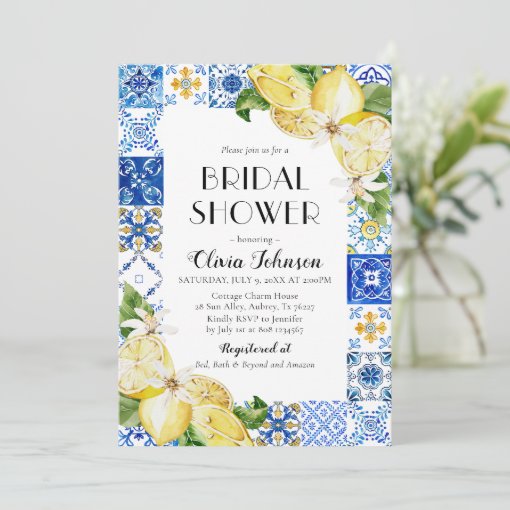 Blue Tile Lemon Italian Bridal Shower Invitation Zazzle