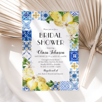 Blue Tile Lemon Italian Bridal Shower Invitation by OhiaLehuaStore at Zazzle