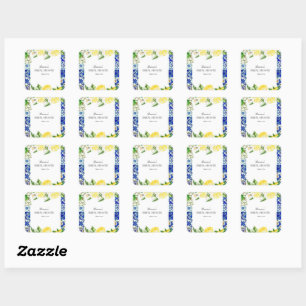 Blue Tile Lemon Italian Bridal Shower Square Sticker