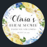 Blue Tile Lemon Italian Bridal Shower Stickers<br><div class="desc">Blue Tile Lemon Italian Bridal Shower Stickers,  Mediterranean Italy Positano Lemon Bridal Shower</div>