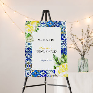 Blue Tile Lemon Italian Bridal Shower welcome Foam Board