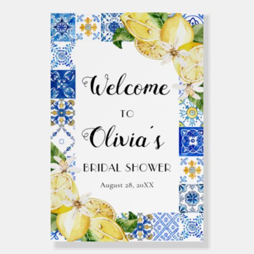 Blue Tile Lemon Italian Bridal Shower Welcome Sign