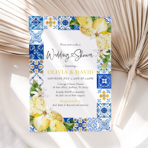 Blue Tile Lemon Italian Wedding Shower Invitation