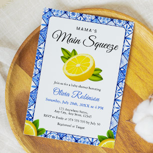 Blue Tile Lemon Mama's Main Squeeze Baby Shower Invitation