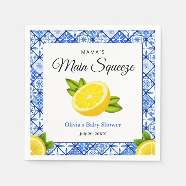 Blue Tile Lemon Mama's Main Squeeze Baby Shower  Napkins (Front)