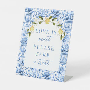 Blue tile lemon Mediterranean wedding treat sign