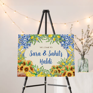 Blue tile lemon Welcome Haldi ceremony Sign