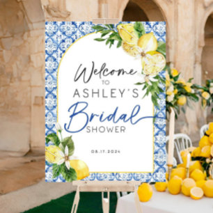 Blue Tile Lemon Welcome Sign, Lemon Bridal Shower  Foam Board